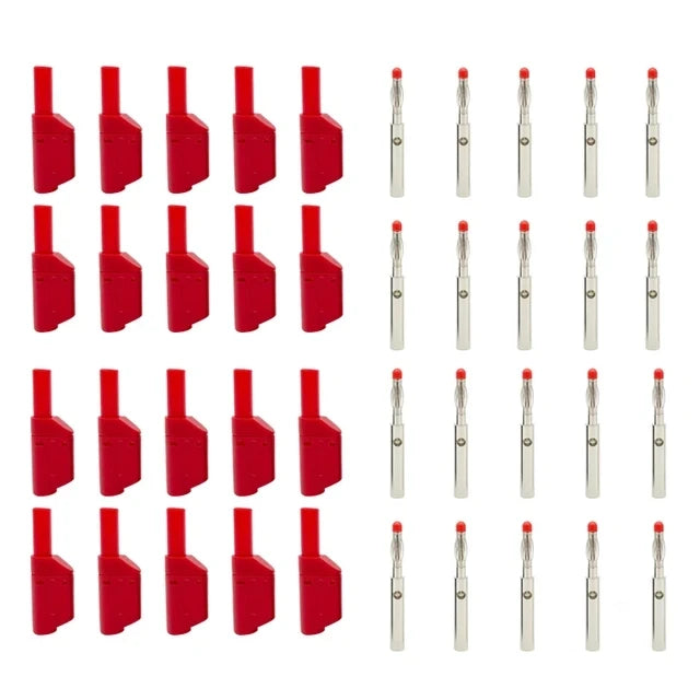 20PCS/ 4mm Male Retractable Sheath Stackable Banana Plug Shrouded Fully Insulated Safety Wire Solder Connector Black Red