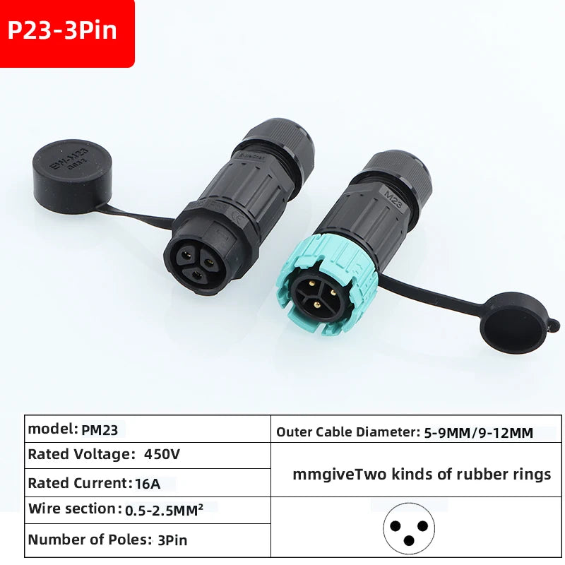 P23 quick connection waterproof connector IP68 waterproof connector male and female aviation plug LED adapter cable connection