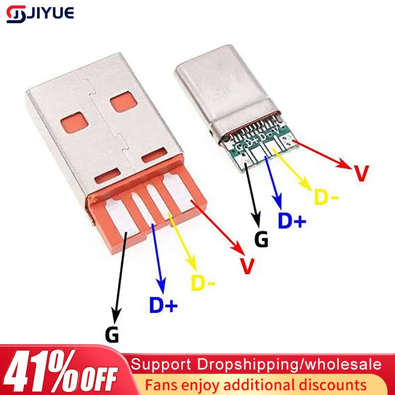 PD Fast Charge Type-C USB 65W 5A Male Connector Welding With 5Pin PCB + Type A Male 5Pin USB DIY OTG Data Charge DIY KIT