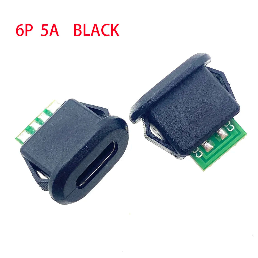 2-10pcs Buckle Female USB Type-C Waterproof Connector 5pin 6pin 5A High Current Fast Charging Socket USB-C Charging Plug
