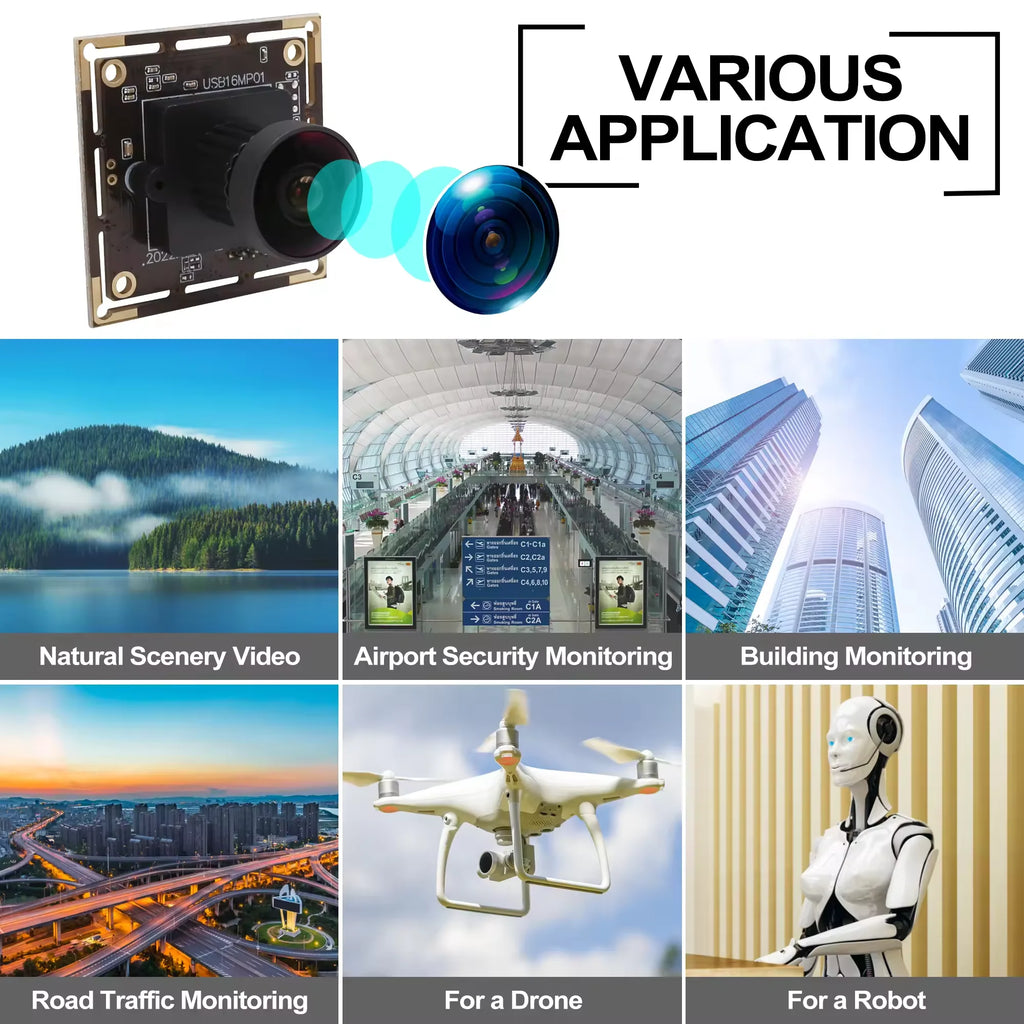 ELP 16MP Wide Angle USB Camera Module with 170degree Fisheye Lens 4K IMX298 Sensor Embedded Industrial Camera for Security