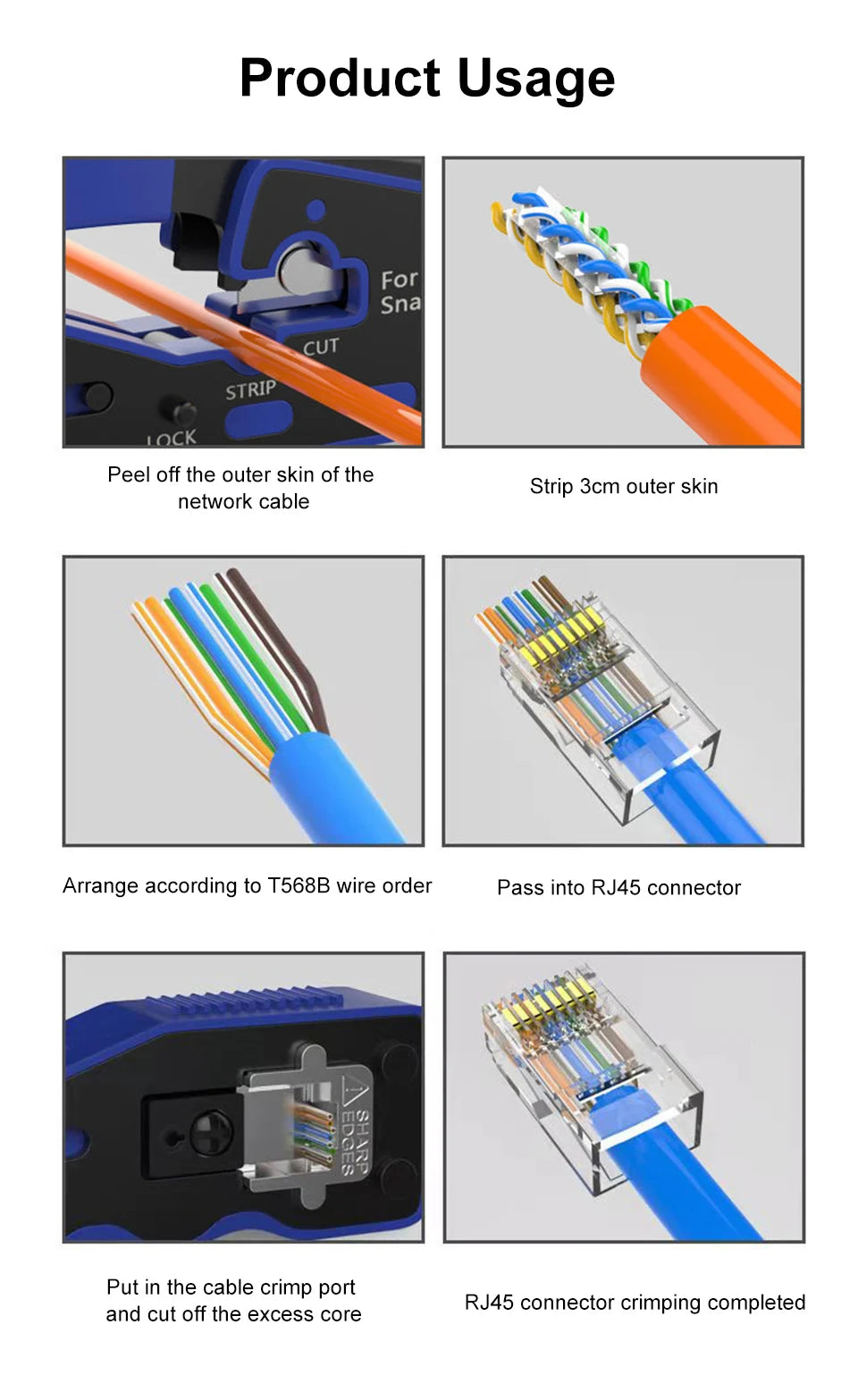 RJ45 UTP Crimper Network Tools Ethernet Cable Stripper Through-hole Connector CAT5/6/7/8 Pliers Pressing Wire Clamp Tongs Clip