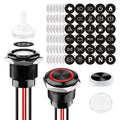 FILN 2Pcs 22mm Symbol Push Button Switch 20A IP67 Waterproof Latching Momentary Marine Switches 185 Replacement Symbols 5V-24V