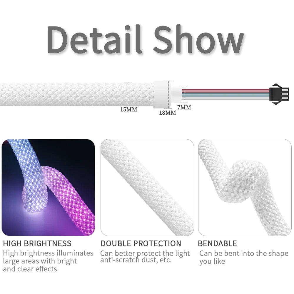 WS2812B WS2811 DC5V Round Reticulate Pattern Neon LED Strip 50Leds/m 360 Degree Smart RGBIC Flexible  Silicone Light Tape IP67