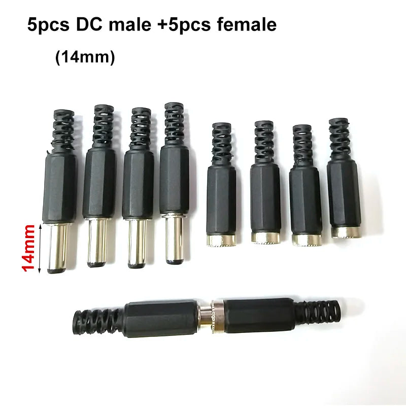 5pcs 10pcs DC female male Power Plug 5.5mm x 2.1mm Male  Female Jack Socket Adapter Connectors Set For DIY Projects Connector