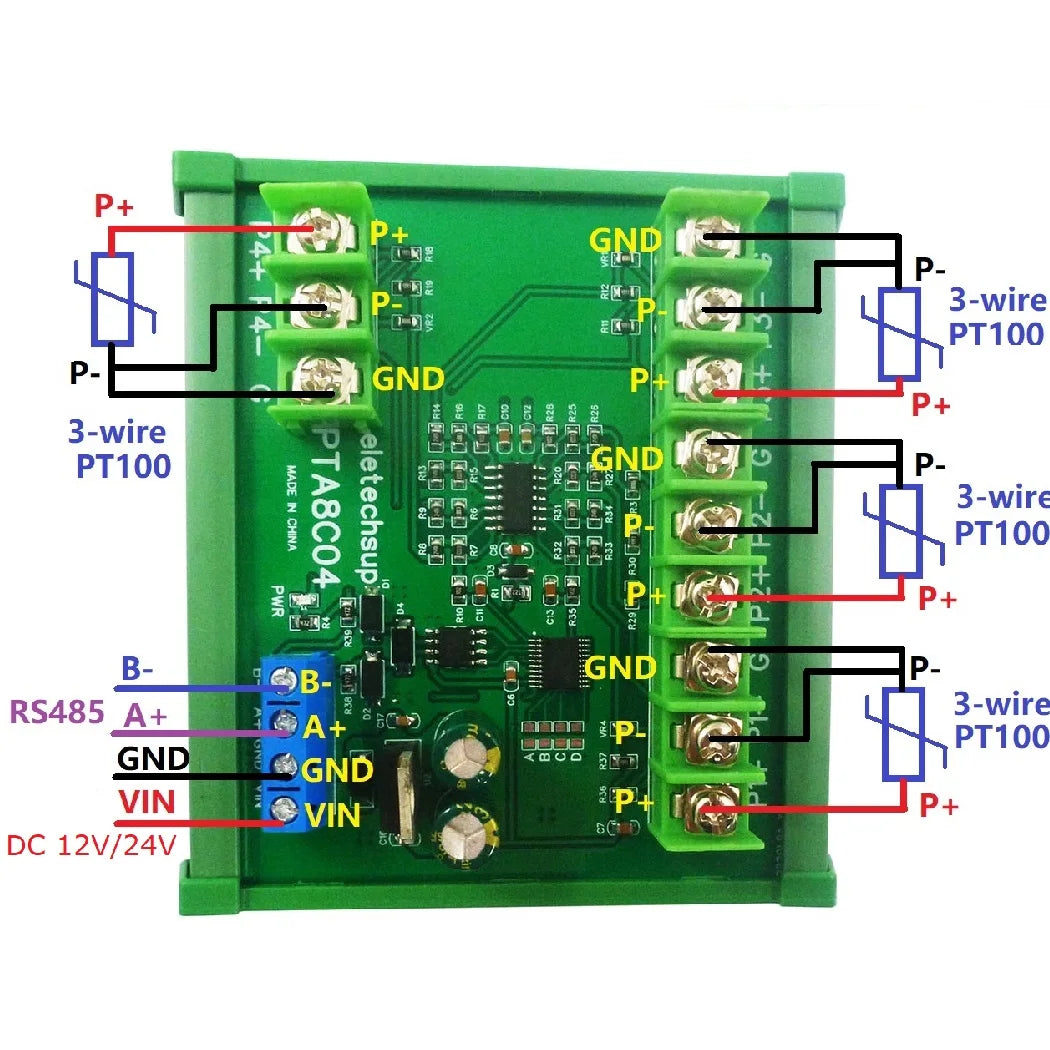 4ch 500 Celsius PT100 Thermocouple RTD Temperature Sensor RS485 Temperature Sensor Module Modbus RTU Board Paperless Recorder