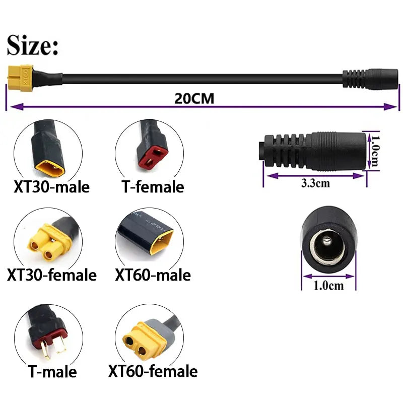 Goggles B6 Charger Cable Battery Charging Cable Adapter XT60 XT30 Plug to DC 5.5 2.1mm for Fatshark Skyzone 03 FPV Parts