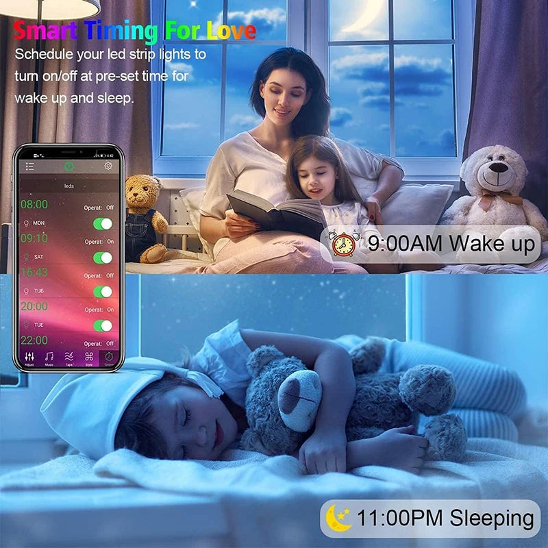 New 5-40M RGB LED Strip Lights with Power Supply Music Sync APP & 44Key Remote Control Flexible LED Tape for Home Room Decor