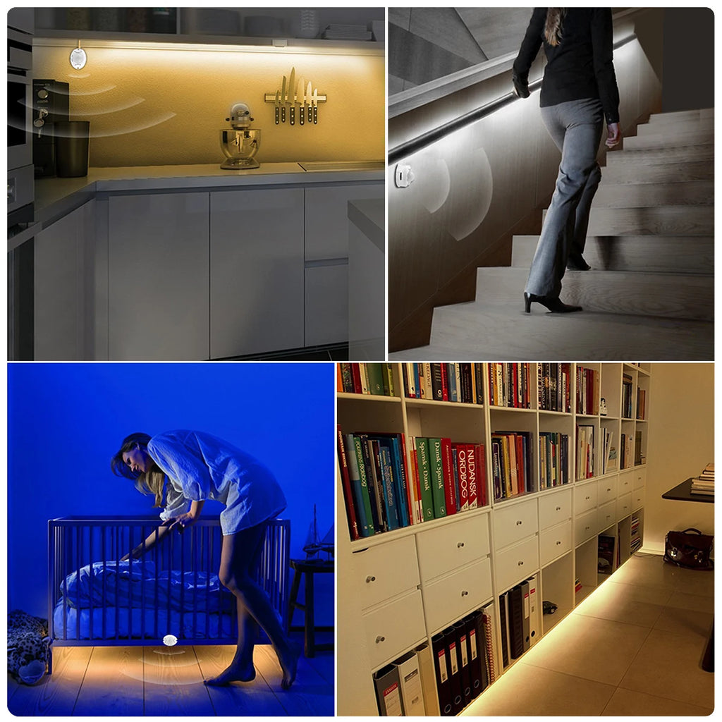 1-5m PIR Motion Sensor LED Strip Lights DC 12V Diode Tape Waterproof Auto On/Off Stairs Wardrobe Closet Kitchen Backlight Light