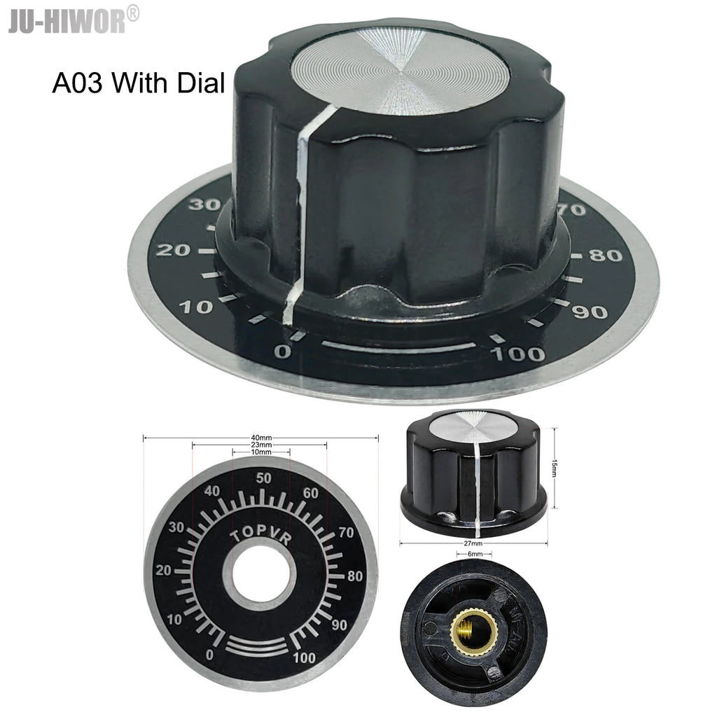 2pcs A01 A02 A03 A04 A05 Silver Tone Top Potentiometer Volume Control Rotary for 6.35mm Shaft Guitar Volume Knob