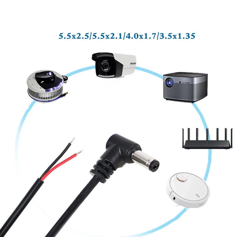 2pin DC Male Power Connector Extend Right Angle Charging Cable 4.0x1.7 3.5x1.35mm 5.5x2.1mm 5.5x2.5mm 22AWG 90 Degree 3A Cord T
