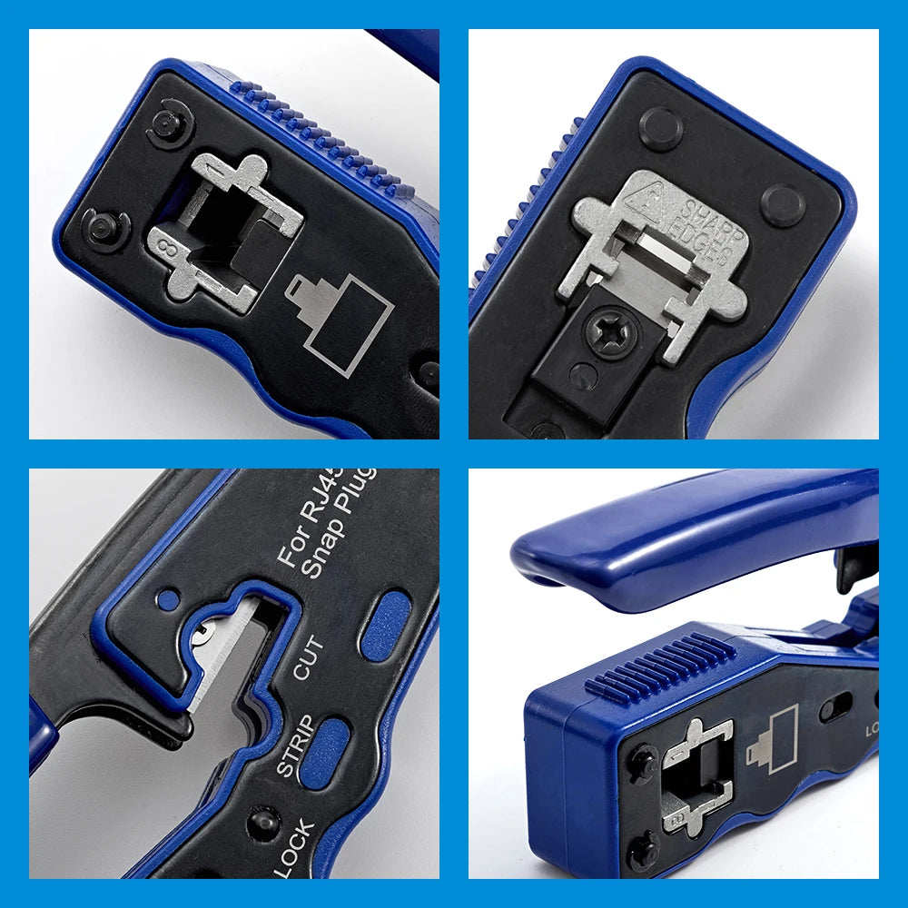 RJ45 Crimp Tool Pass Through Crimper Cutter for Cat6a Cat6 Cat5 8P8C Modular Connector Ethernet All-in-one Wire Tool