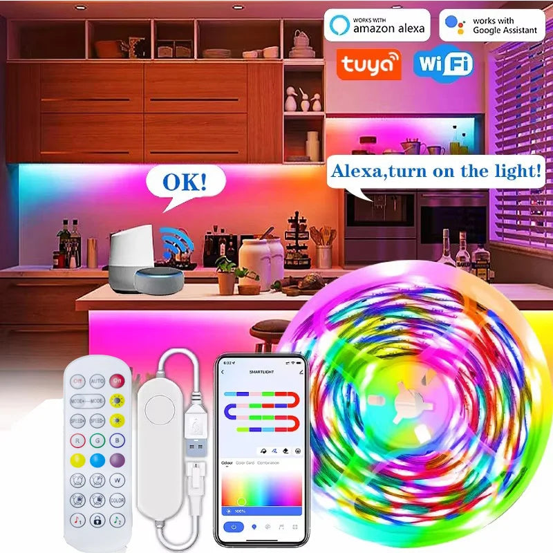 WS2812B 5050 RGBIC Smart LED Strip DC5V Flexible Tuya WIFI RGB Neon LED Light Chasing Effect Lights APP Control for Alexa Google