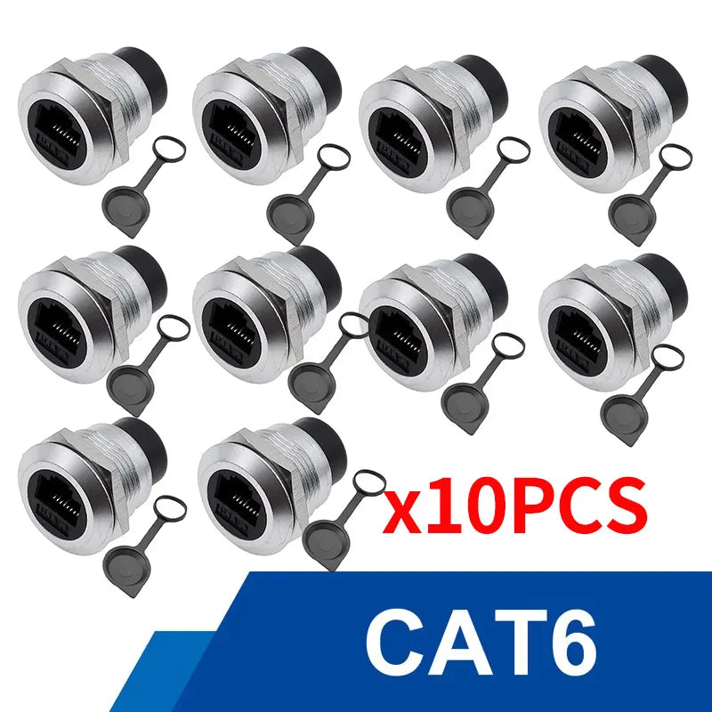 10Pcs Metal D‑Type Panel Mount Socket RJ45 CAT6 HDMI USB3.0 Straight Through Network Connector Module Round Panel Mount Adapter
