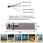 RS485 Temperature Humidity Sensor Transmitter SHT40 PE Metal Waterproof Probe -40C to 120C 0-100%RH Modbus-RTU Real-Time Monitor