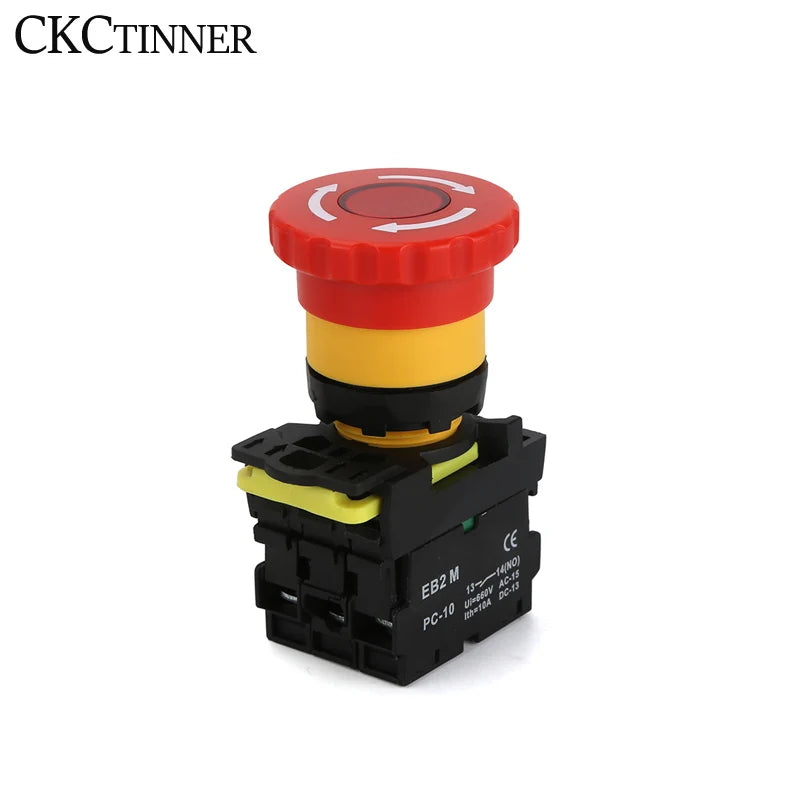 EB2M-C-01ZS Mushroom Cap Emergency Stop Rotary Switch 22mm Waterproof 10A Current Self-locking Button With lamp 10A AC 660V