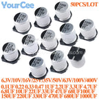 50pcs/10pcs SMD Electrolytic Capacitor Aluminum 6.3V 10V 16V 25V 35V 50V 63V 100V 400V 1UF 4.7UF 10UF 47UF 100UF 470 680 1000UF