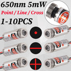 1-10 650nm 5mW Red Point /Line/Cross Laser Module Head Glass Lens Focusable Focus Adjustable Laser Diode Head Industrial Class