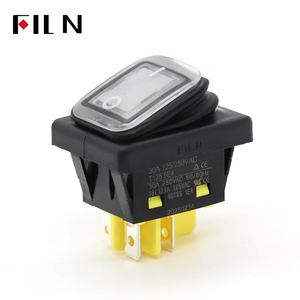 FILN 30A Heavy Duty Waterproof Rocker Switch 4 Pins IP67 12V 24V 110V 220V Ideal for Boat Marine Car Accessories Toggle Switches