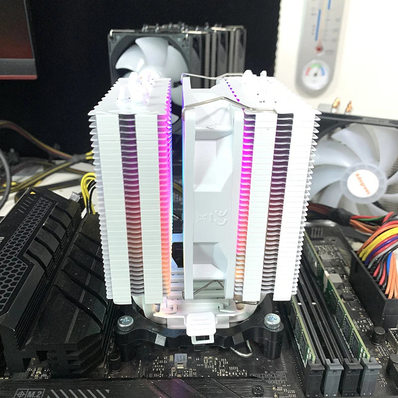 6 Heat Pipes CPU Cooler Black/White Silent RGB Cooling Fan for Intel LGA 1700 1200 1150 1151 1155 2011 X79 X99 1366 AMD AM5 AM4