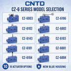 CNTD CZ‑6 Series Limit Switch CZ‑6001 CZ‑6002 CZ‑6003 CZ‑6004 CZ‑6005 Micro Travel Switch IP65 15A CE Certified Waterproof