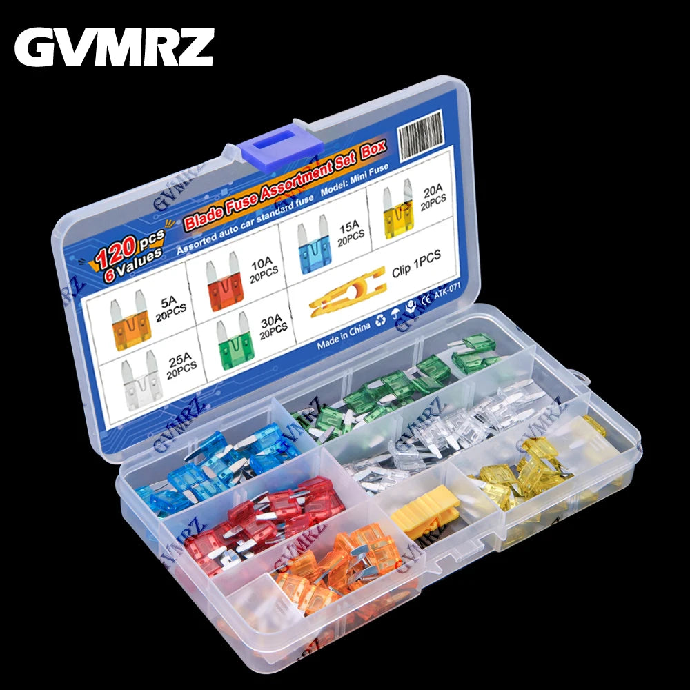 120PCS 6Values Small Size Blades Type Car Fuse kit Assortment 5A 10A 15A 20A 25A 30A Fuse Set Auto Car Truck with Box Clip