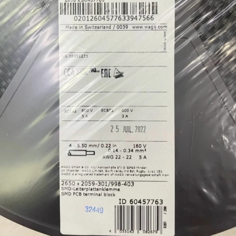 Original WAGO SMD LED PCB Terminal 2060‑451‑998‑404 / 2061‑602 / 2059‑301 Surface Mount Connector for LED Module Light