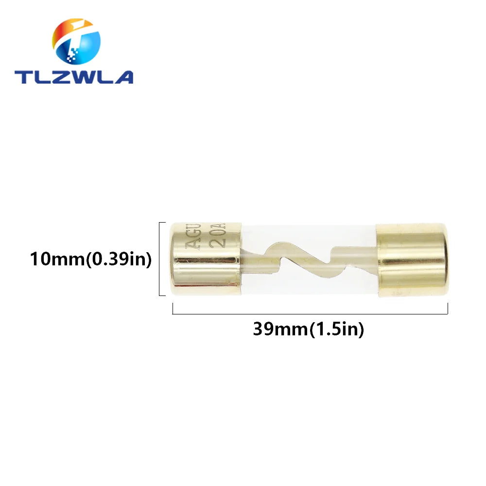 5PCS 10*38MM Gold Plated Glass AGU Fuse Fuses Pack Car Audio Amp Amplifier 10A 15A 20A 25A 30A 40A 50A 60A 70A 80A 100A Car Fuse