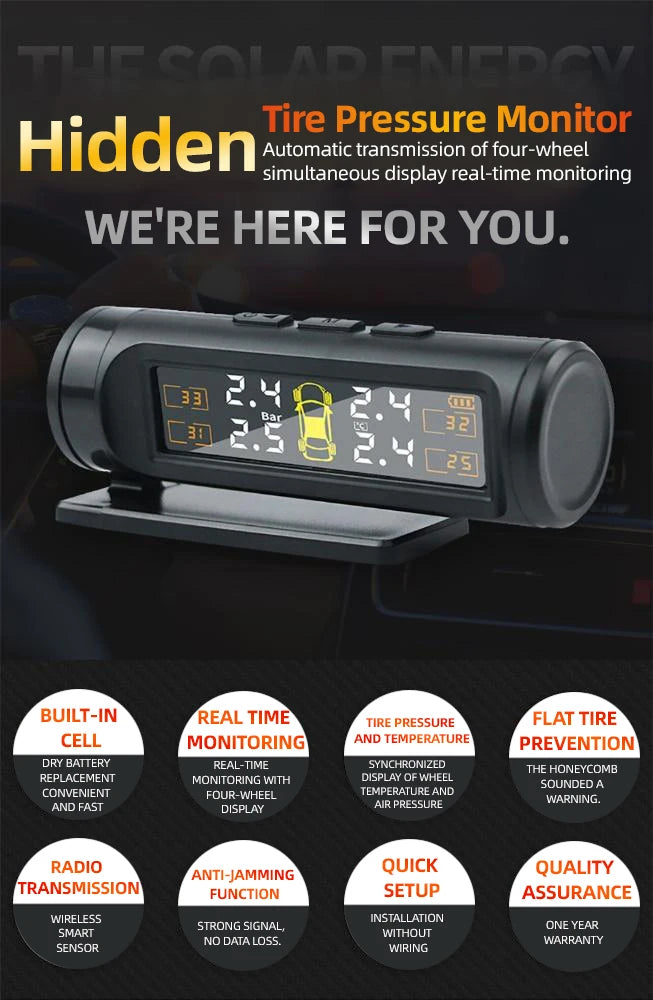 E-ACE 4 Sensors TPMS Removable Battery Wireless Intelligent Sensing Tire Pressure Monitor System Safety Alarm LCD Display