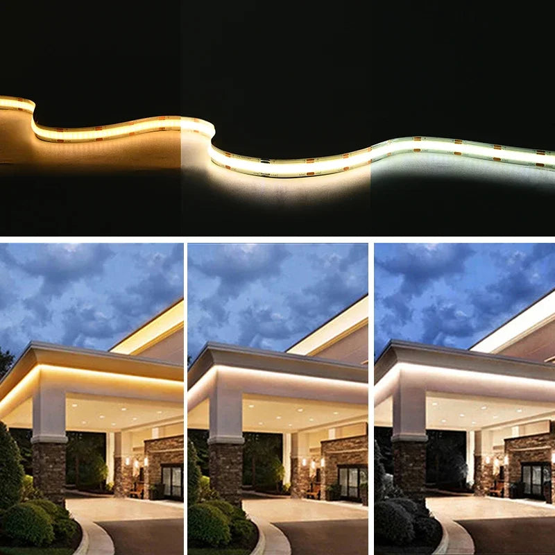 12V 24V DC CCT COB LED Strip Light 2700K to 6500K Color-Changing LED Tape Linear Double Color RA90 Dimmable Ribbon 5mm 8mm Width