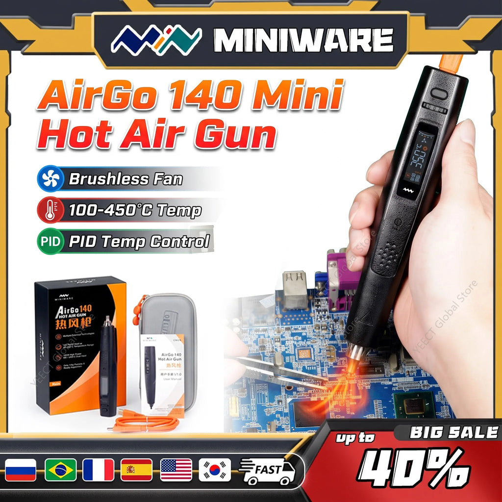 MINIWARE AirGo 140 Portable Hot Air Gun Soldering Station 140W PD USB C BGA Desoldering Rework Tool Smart Sleep Stand Kit