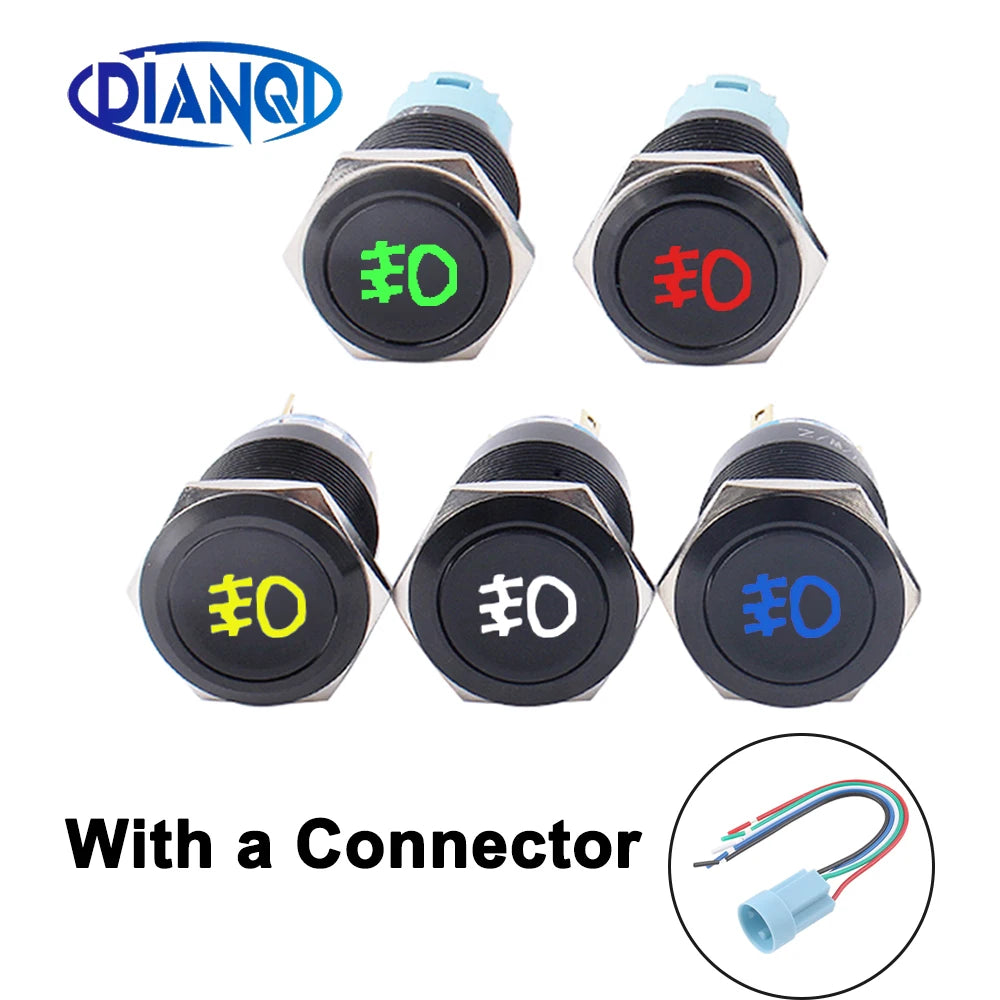 1PC Fog lamp LED Momentary Fixation locking waterproof 16mm 19mm Metal Push Button Switch 3V 5V 12V 24V 220V symbol customized