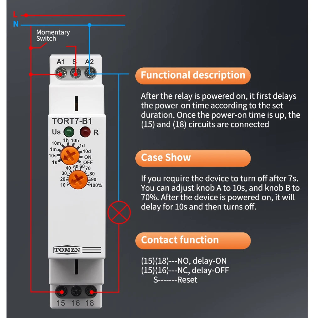 TORT7 Series 10-in-1 Multi-Function Time Relay | ON Delay / OFF Delay / Asymmetric Cycle / Pulse & Interval Timer, 0.1S–10D