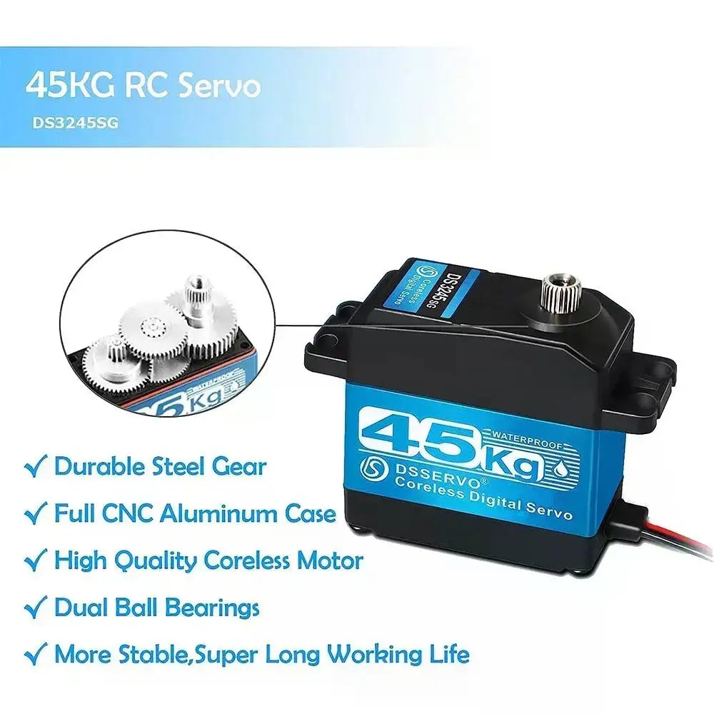 45kg.cm Coreless Digital Servo Metal Motor 7.4V 180°/270° Waterproof IP66 with 25T Servo Arm for RC Robot 1:8 1:10 Baja Car