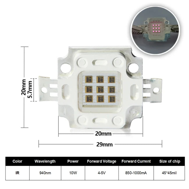 High Power IR Infrared COB LED Chip 10W 900mA 730nm 850nm 940nm Integrated LED Beads For Detect Sensor Flashlight 1Pcs /5Pcs