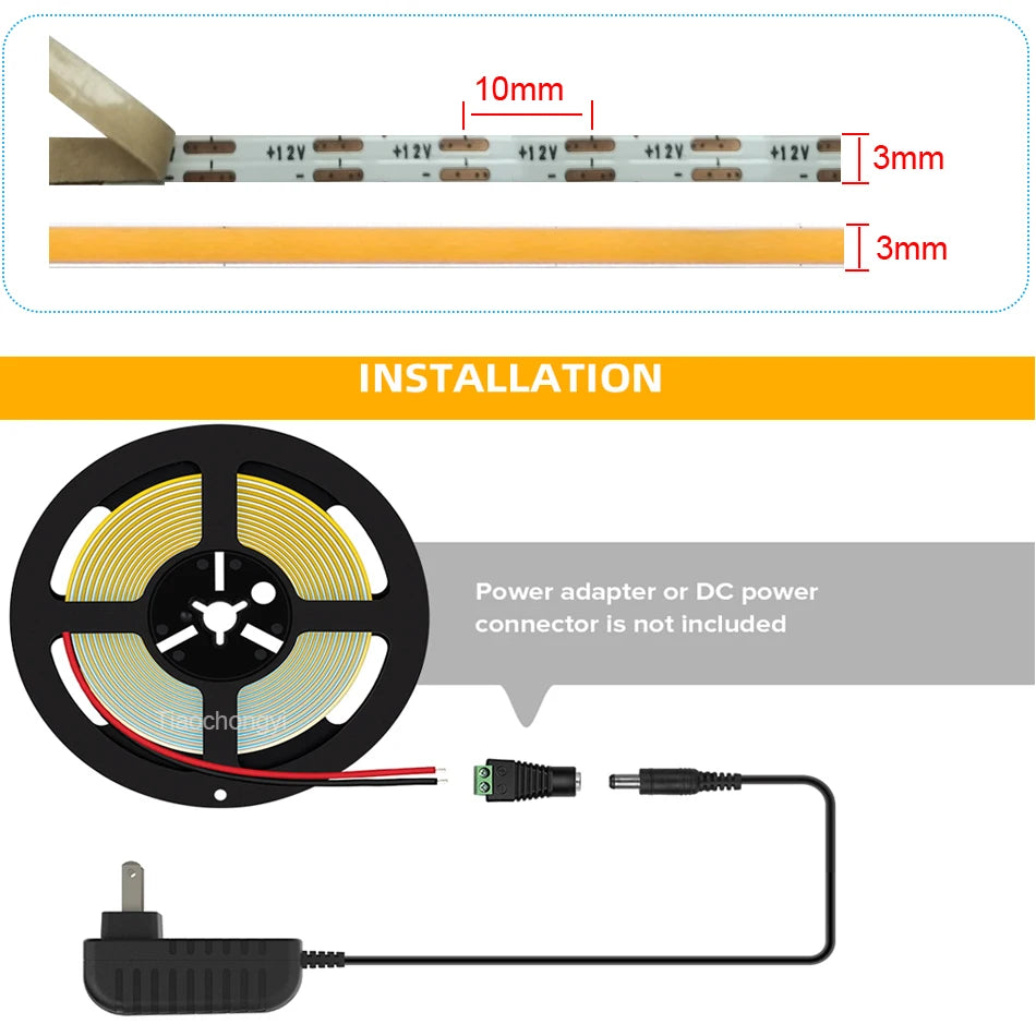 3mm PCB Ultra Thin DC12V 392LEDs/m COB LED Light Strip for Home Decor Car DIY Blue/Green/Red White High Density LED Tape