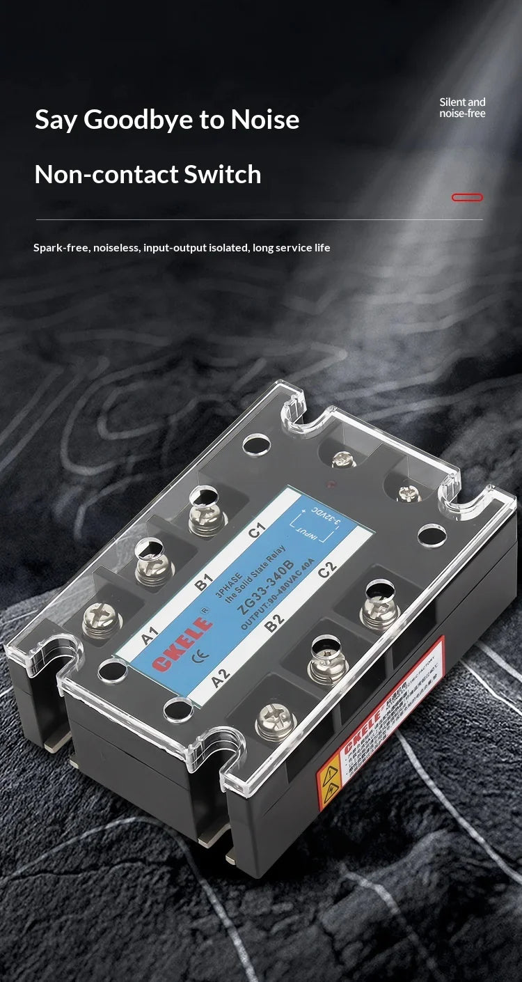 CKELE ZG33 3 Phase Solid State Relay SSR 10A 25A 40A 50A 60A 80A 100A 120A DC 3-32V Control AC 90-480V 380VAC