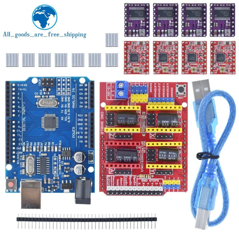 TZTUNO R3 Shield V3 Engraving Machine 3D Printe+ 4pcs DRV8825 Or A4988 Drive Expansion Board For Arduino With USB Cable