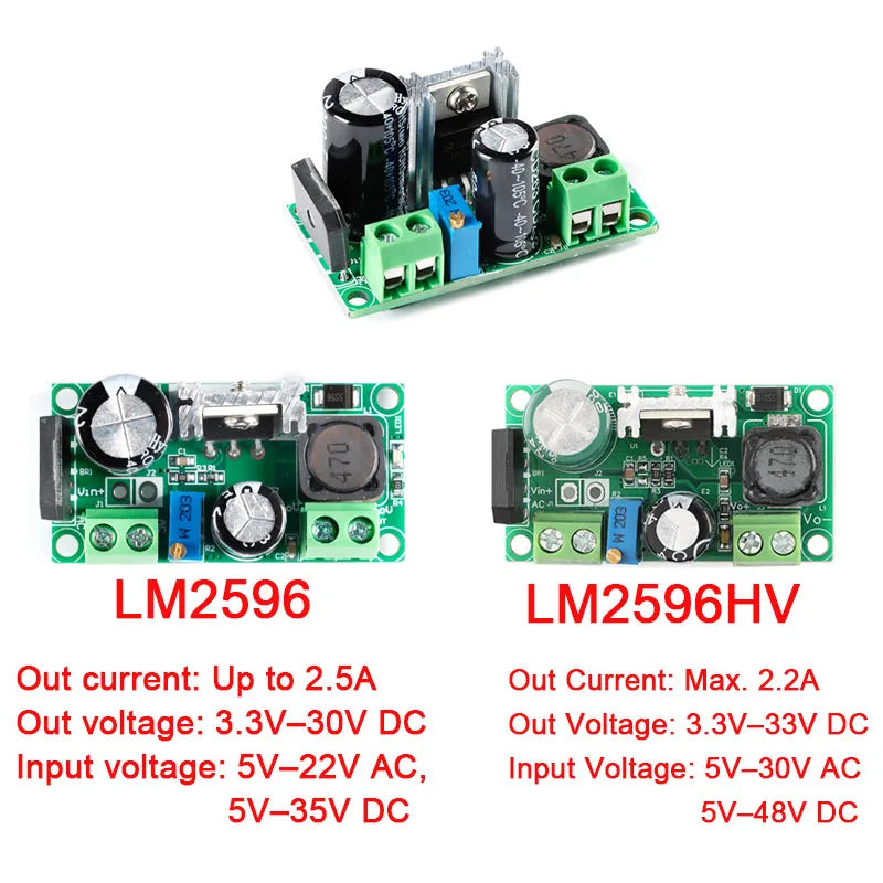 LM2596HV AC/DC to DC Buck Step Down Converter Power Supply Module LM2596 3v 3.3V 5V 6V 9V 12V 15V 24V AC 5V-30V, DC 5V-50V