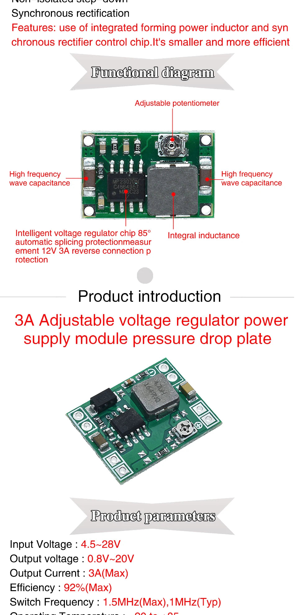3A 5A 8A DC-DC Buck Step-down Power Supply Module 5V-12V 24V to 5V 3.3V 9V 12V Fixed Output High-Current MINI560