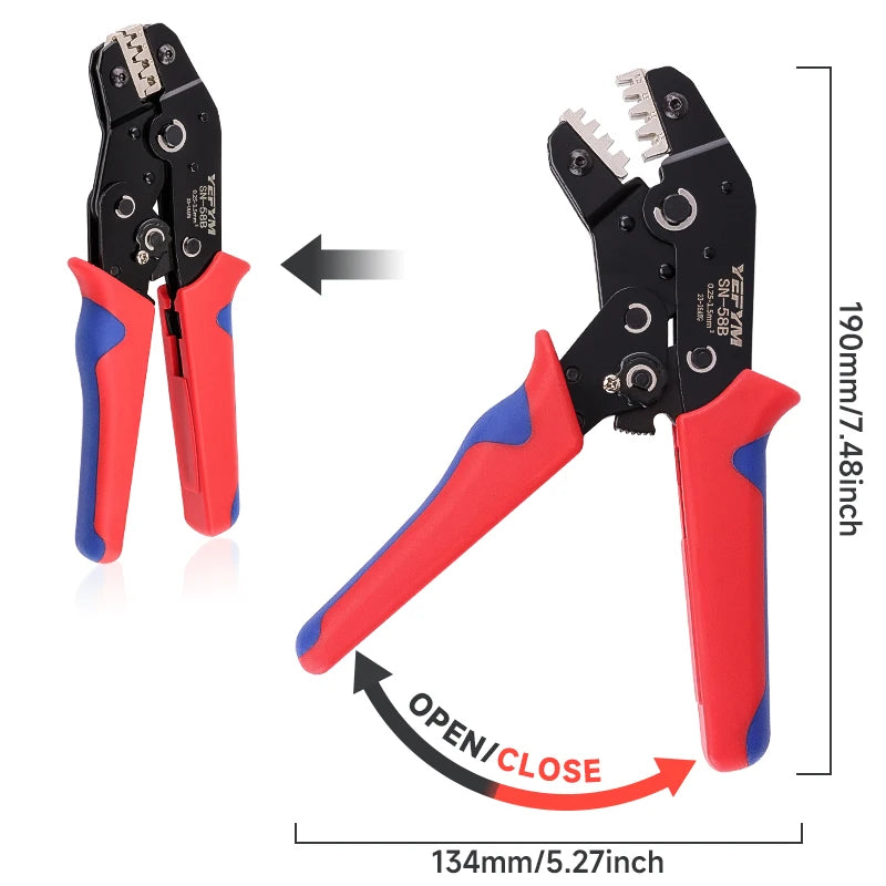 Crimping Tool Set For Dupont JST MOLEX Terminals,No/Pre Insulated Ferrules,Butt Connectors,Solar & Coax Connectors SN-58B 6 Jaw