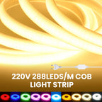 220V Led COB Neon Strip Light Dimmer Switch Power Plug Kit White Blue Pink Red Purple Yellow 5m 20m 30m 0.5m 288LED/m Flex Decor