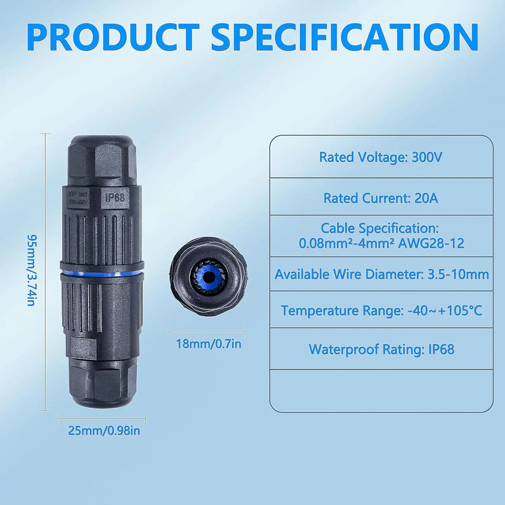 IP68 Waterproof Electrical Cable Connector, Outdoor 3 Way Junction Box, Waterproof Wire Connectors with Replaceable Lever Wire