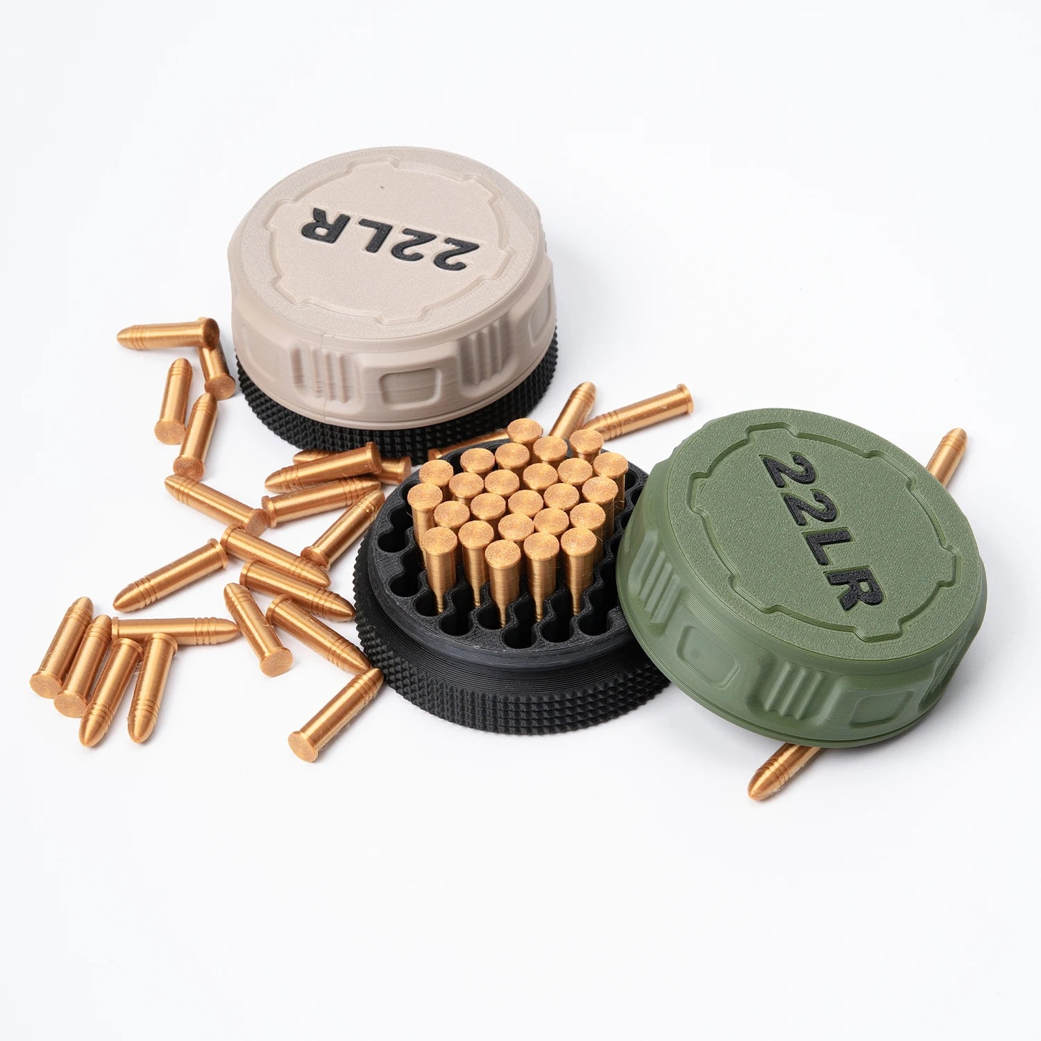 A compact storage case capable of holding 55 .22LR rounds—convenient for carrying to the shooting range.