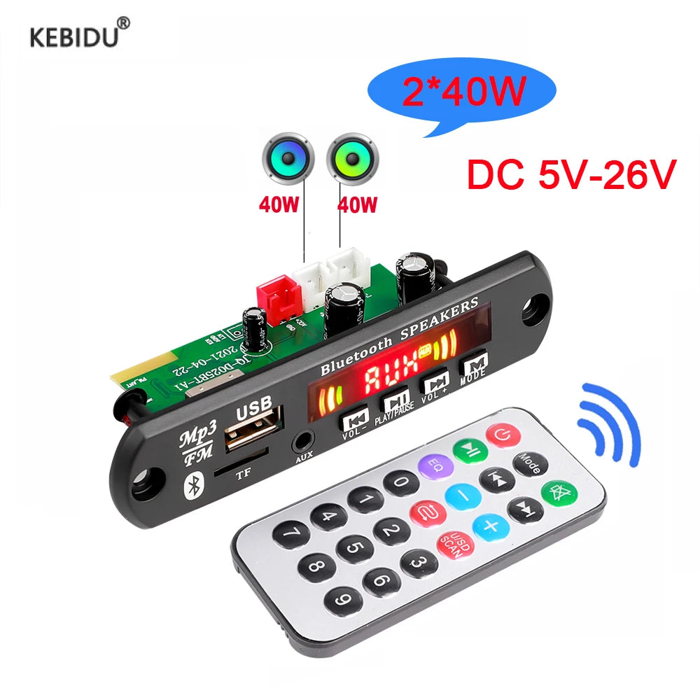 2*40W 80W Amplifier Bluetooth MP3 Decoder Board Handsfree mp3 Player 5V-26V 12V Car FM Radio Module AUX TF/U-Disk For Speaker