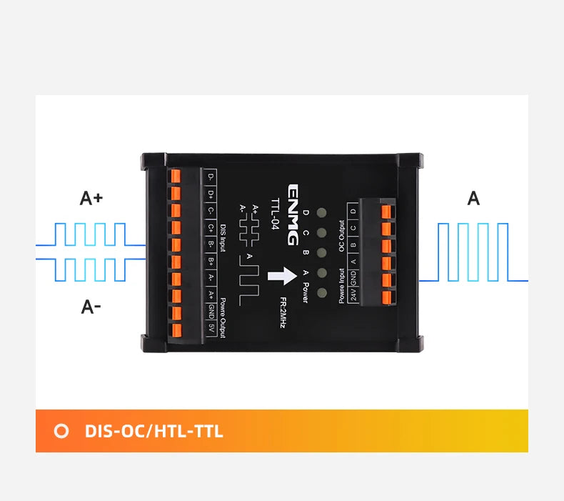 ENMG Differential Signal Converter TTL to HTL Differential to Open Collector Single-Ended Pulse NPN PNP Compatible 5V to 24VDC.