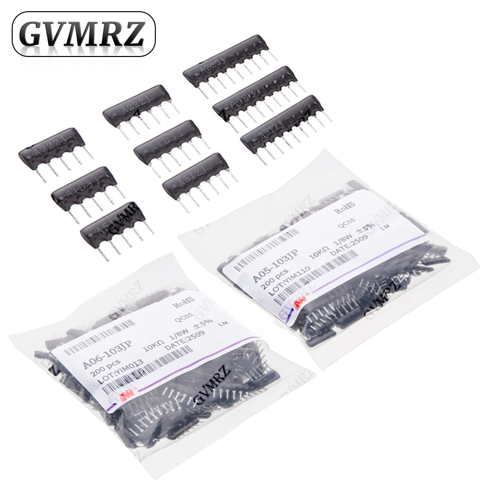 10pcs/200pcs 1K 1.5K 2K 2.2K 3K 5PIN 6PIN 9PIN exclusion Network Resistor array DIP 220R 330R 470R 510R 560R