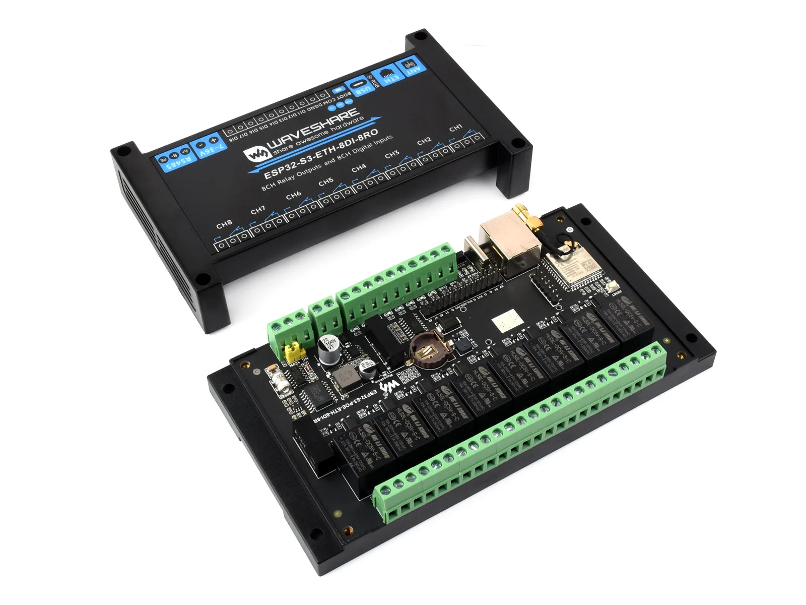 Waveshare Industrial 8-Channel ESP32-S3 WiFi Relay Module Onboard isolated RS485 interface Multiple Isolation Protection Circuit