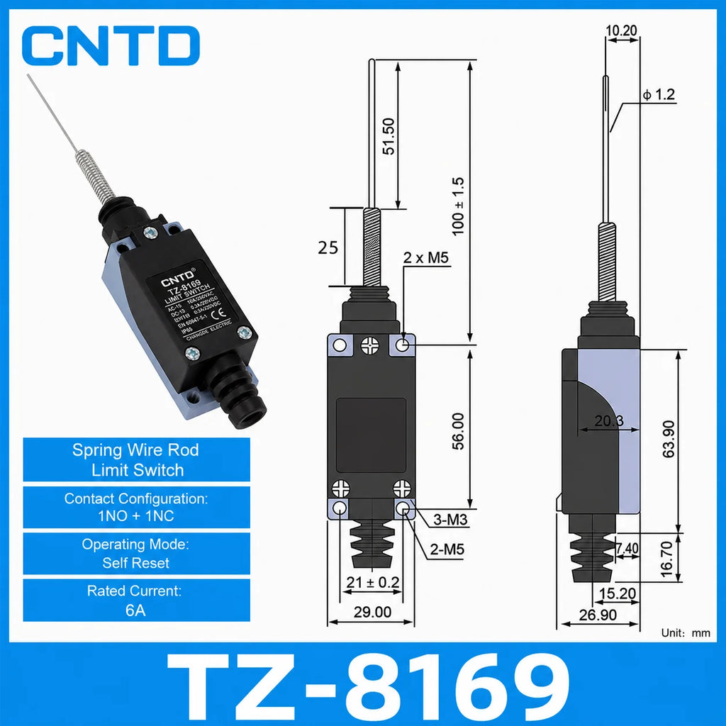 2Pcs CNTD TZ‑8 Series Micro Limit Travel Switch IP65 Waterproof 1NO+1NC 10A 250VAC Industrial Mechanical Position Switch
