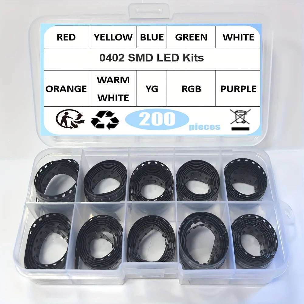 10 Values x100Pcs =1000Pcs/Lot 0402 Smd Led Diode Red Yellow Blue Emerald Green Orange White Warm Purple RGB BOX
